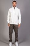  Erkek Regular Fit Yarım Fermuarlı Dik Yaka Ekru Sweatshirt 