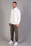  Erkek Regular Fit Yarım Fermuarlı Dik Yaka Ekru Sweatshirt 