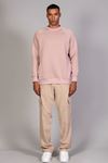  Erkek Yumuşacık Kumaşlı Regular Fit Yuvarlak Yakalı Yan Fitilli Pudra Sweatshirt