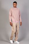  Erkek Yumuşacık Kumaşlı Regular Fit Yuvarlak Yakalı Yan Fitilli Pudra Sweatshirt