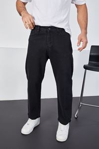  Erkek Siyah Baggy Rahat Kalıp Paçası Cırtlı Pantolon