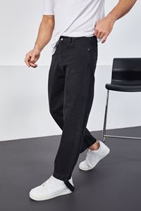  Erkek Siyah Baggy Rahat Kalıp Paçası Cırtlı Pantolon