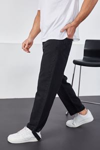  Erkek Siyah Baggy Rahat Kalıp Paçası Cırtlı Pantolon