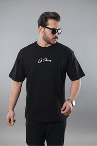 Erkek Siyah Oversize Fit Baskılı  Tişört