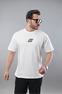 Erkek Beyaz Oversize Fit Baskılı  Tişört