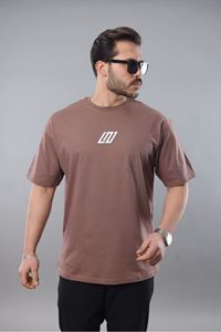 Erkek Kahve Oversize Fit Baskılı  Tişört 