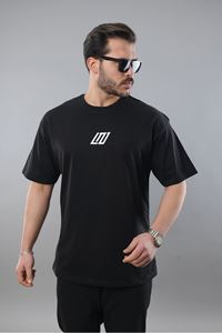 Erkek Siyah Oversize Fit Baskılı  Tişört  