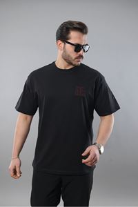 Erkek Siyah Oversize Fit Nakışlı Tişört