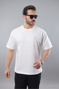 Erkek Beyaz Oversize Fit Nakışlı Tişört