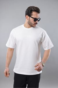 Erkek Beyaz Oversize Fit Baskılı Tişört