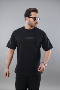 Erkek Siyah Oversize Fit Baskılı Tişört