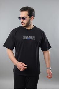 Erkek Siyah Oversize Fit Nakışlı Tişört 