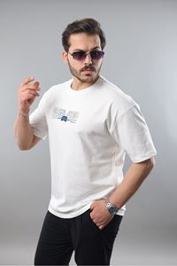 Erkek Beyaz Oversize Fit Nakışlı Tişört
