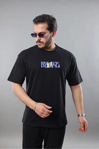 Erkek Siyah Oversize Fit Nakışlı Tişört
