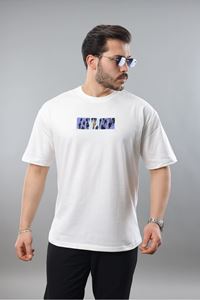 Erkek Beyaz Oversize Fit Nakışlı Tişört