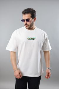 Erkek Beyaz Oversize Fit Baskılı Tişört