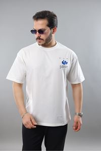 Erkek Beyaz Oversize Fit Baskılı Nakışlı Tişört