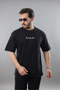 Erkek Siyah Oversize Fit Baskılı Tişört 