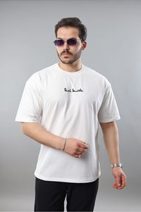 Erkek Beyaz Oversize Fit Baskılı Tişört 