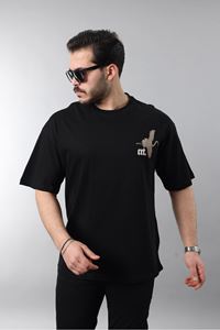 Erkek Siyah Oversize Fit Baskılı Tişört