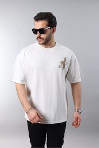 Erkek Beyaz Oversize Fit Baskılı Tişört