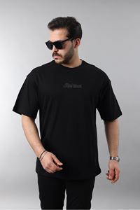 Erkek Siyah Oversize Fit Baskılı Tişört 