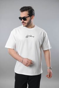 Erkek Beyaz Oversize Fit Baskılı Tişört