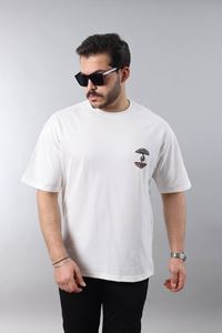 Erkek Beyaz Oversize Fit Baskılı Tişört