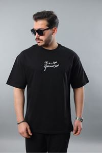 Erkek Siyah Oversize Fit Baskılı Tişört 
