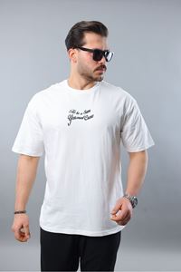 Erkek Beyaz Oversize Fit Baskılı Tişört