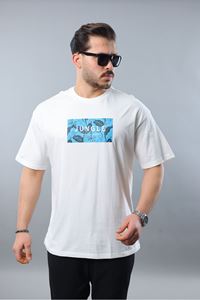 Erkek Beyaz Oversize Fit Baskılı Tişört 