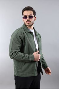 Erkek Regular Fit Haki Spor Model Fermuarlı Kot Ceket 