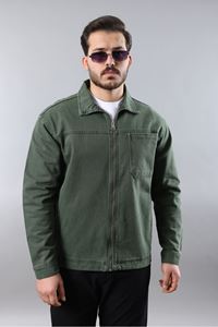 Erkek Regular Fit Haki Spor Model Fermuarlı Kot Ceket 