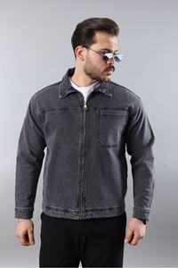 Erkek Regular Fit Siyah Kar Yıkama Spor Model Fermuarlı Kot Ceket 