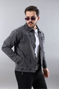 Erkek Regular Fit Siyah Kar Yıkama Spor Model Fermuarlı Kot Ceket 