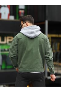 Erkek Haki Çıkarılabilir Kapüşonlu Oversize Kot Ceket