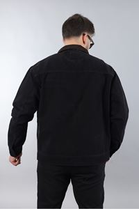 Erkek Regular Fit Yaka Garni Fermuarlı Siyah Kot Ceket