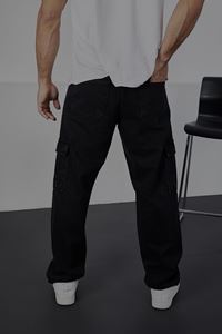  Erkek Siyah Baggy Fit Rahat Kalıp Kargo Pantolon