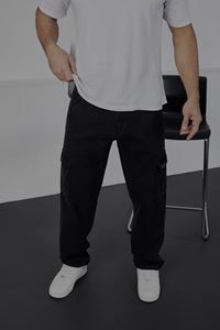  Erkek Siyah Baggy Fit Rahat Kalıp Kargo Pantolon