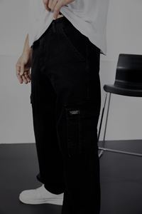  Erkek Siyah Baggy Fit Rahat Kalıp Kargo Pantolon