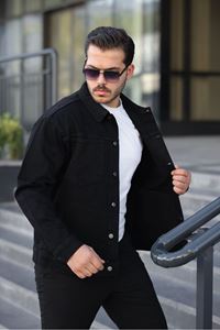 Erkek Regular Fit Düğmeli Vintage Siyah Kot Ceket
