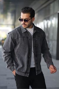 Erkek Regular Fit  Retro Kare Cep Düğmeli Antrasit Ceket