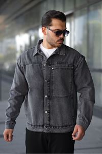 Erkek Regular Fit  Retro Kare Cep Düğmeli Antrasit Ceket