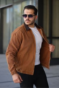 Erkek Relaxed Canvas Camel Ceket