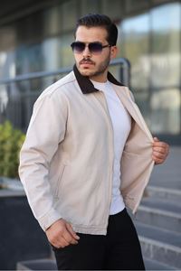 Erkek Relaxed Canvas Bej Ceket 