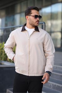 Erkek Relaxed Canvas Bej Ceket 