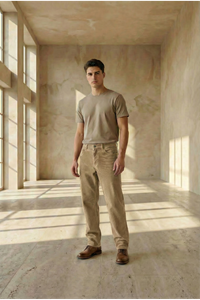  Erkek  Baggy Fit Rahat Kalıp Kadife Bej Pantolon 