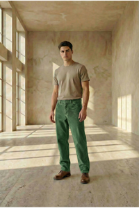  Erkek  Baggy Fit Rahat Kalıp Kadife Haki Pantolon