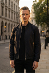 Erkek Regular Fit  Teknik Kumaş Mevsimlik Siyah Pilot  Mont