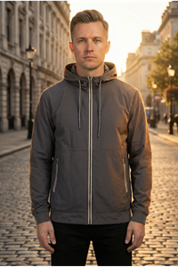 Erkek Relaxed Teknik Kumaş Çıkarılabilir Kapüşon Baharlık & yağmurluk Antrasit Spor Ceket 